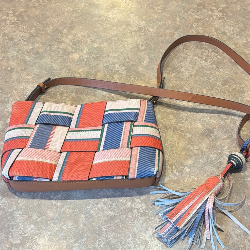 Vince Camuto Red and Blue Woven Crossbody Bag